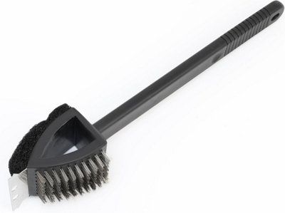 3-in-1 BBQ Grill Cleaning Brush Heavy-Duty Long Handle Grates Cleaner with Scraper & Scrub Pad for Gas, Charcoal & Smoker Grills