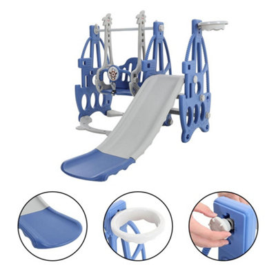 3 in 1 Blue and Grey Slide and Swing Set Play Set with Basketball Hoop W 1330 x D 1530 x H 1030 mm