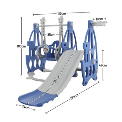 3 in 1 Blue and Grey Slide and Swing Set Play Set with Basketball Hoop W 1330 x D 1530 x H 1030 mm - 3