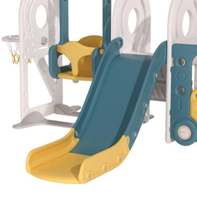 3 in 1 Blue and Yellow Bus Cartoon Slide and Swing Set Play Set with Basketball Hoop W 2160 x D 1710 x H 1150 mm - 5