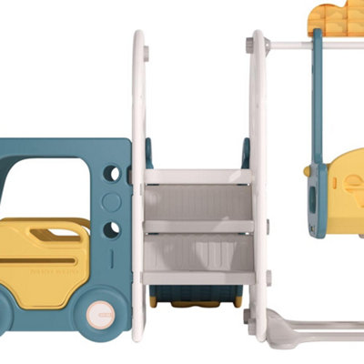 3 in 1 Blue and Yellow Bus Cartoon Slide and Swing Set Play Set with Basketball Hoop W 2160 x D 1710 x H 1150 mm - 6