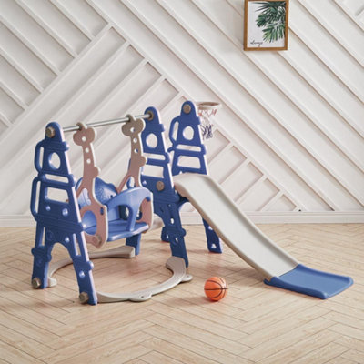3 in 1 Blue Kids Children Toddler Slide and Swing Set Play Set with Basketball Hoop W 1350 x D 1850 x H 1050 mm
