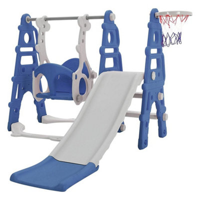 3 in 1 Blue Kids Children Toddler Slide and Swing Set Play Set with Basketball Hoop W 1350 x D 1850 x H 1050 mm