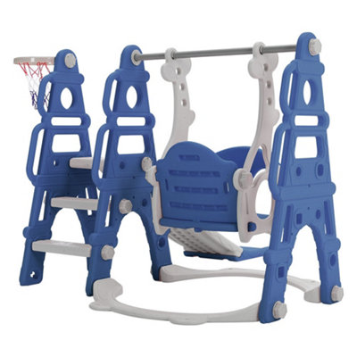 3 in 1 Blue Kids Children Toddler Slide and Swing Set Play Set with Basketball Hoop W 1350 x D 1850 x H 1050 mm - 4