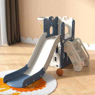 3 in 1 Blue Slide Set Play Set with Storage Space&Basket Hoop W 1900 x D 1650 x H 1060 mm