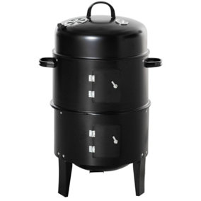 3 In 1 Charcoal Smoker BBQ Grill Patio Garden Camping Roaster with Thermometer