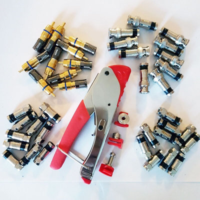 3 in 1 Coaxial Compression Crimp Kit Tool & 40x Connectors F Type RCA BNC Male