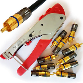 3 in 1 Coaxial Compression Crimp Tool & 10x RCA PHONO Male Connectors RG6 Plug