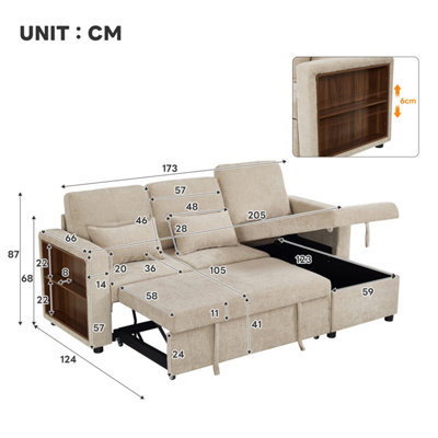3-in-1 Convertible Chenille Sectional Sofa Bed with Reversible Storage ...