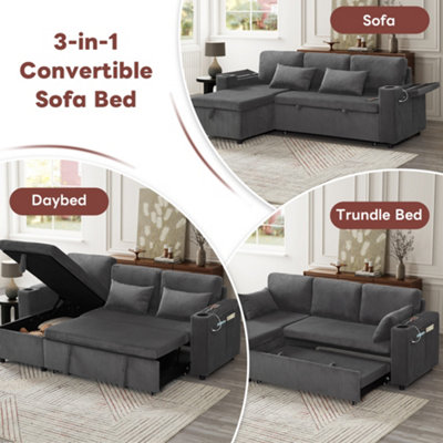 3 in 1 Convertible Corduroy Sofa Bed with Storage Chaise, L Shaped ...