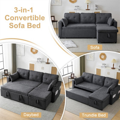 3-in-1 Convertible Sofa Bed with Internal Storage Chaise, L Shaped ...