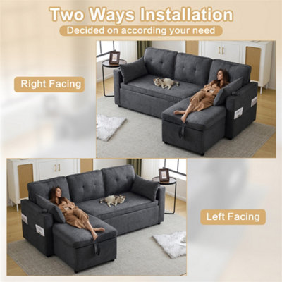 3-in-1 Convertible Sofa Bed with Internal Storage Chaise, L Shaped ...
