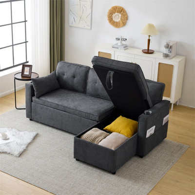 3-in-1 Convertible Sofa Bed with Internal Storage Chaise, L Shaped ...