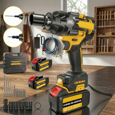 3 in 1 Cordless Impact Wrench, Brushless half inch driver with 2 Batteries