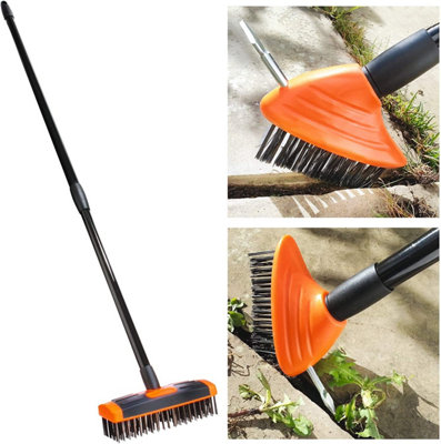 3-in-1 Garden Brush with Telescopic Handle, Wide & Narrow Bristle Brush  Head & Metal Spike for Cleaning Patio, Decking & Driveways