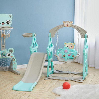 in Green Slide and Swing Set Play Set with Basketball Hoop W