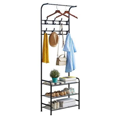 3-in-1 Hall Coat Rack Tree with Metal Frame,Black