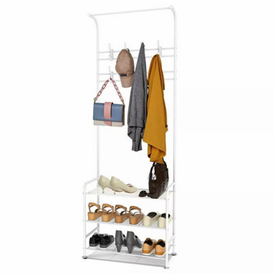 3-in-1 Hall Coat Rack Tree with Metal Frame,White