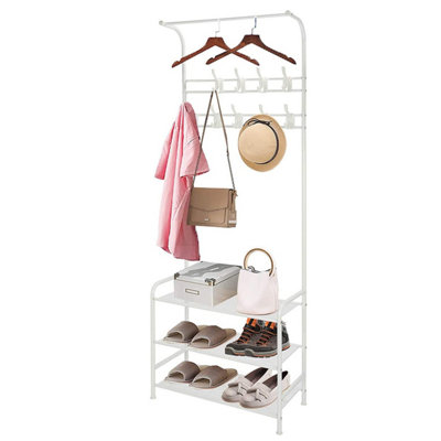 3-in-1 Hall Coat Rack Tree with Metal Frame,White