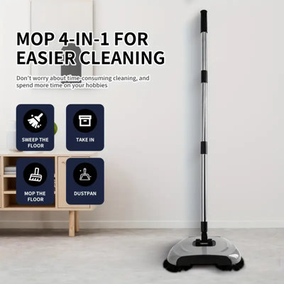 3 in 1 Hand Push Floor Sweeper with Mop and Dustpan Set 110x30.5x5 cm ...