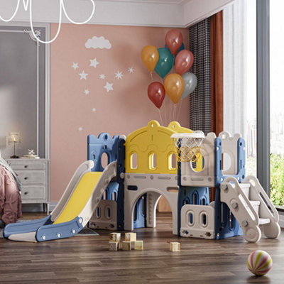 3 in 1 Kids Children Toddler Slide Set Play Set with Storage Place&Basket Hoop W 1900 x D 1650 x H 1060 mm - 3