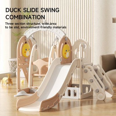 3 In 1 Kids Duck Theme Playground Toddler with Swing and Slide Set Coffee