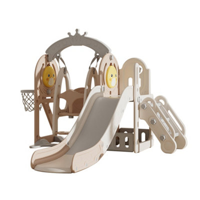 3 In 1 Kids Duck Theme Playground Toddler with Swing and Slide Set Coffee