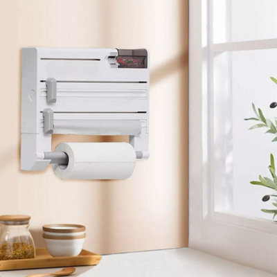 3 in 1 Kitchen Roll Dispenser Cling Film Tin Foil Wall Mounted Paper Holder Rack