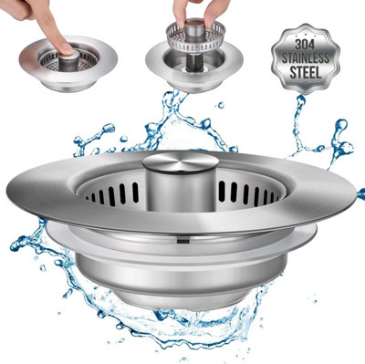 3 in 1 Kitchen Sink Drain Filter Stainless Steel Sink Plug with Anti ...