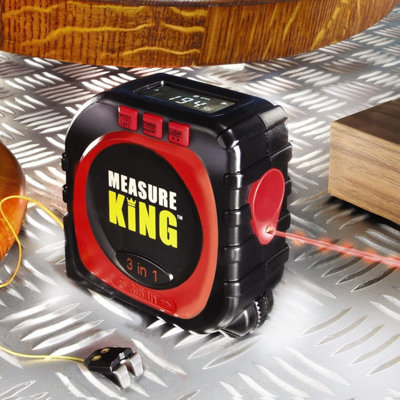 3-in-1 Measure King Digital Tape Measure - Battery Powered Laser Measuring Tool with LED Display & Cord, Roller or Sonic Modes