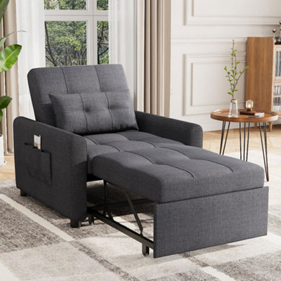 4-in-1 Convertible Sofa Bed Ottoman - Folding Linen Futon Chair With Adjustable Backrest For Apartment, Dark Grey