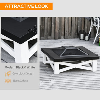 3 in 1 Outdoor Square Outdoor Brazier with BBQ Grill - 3