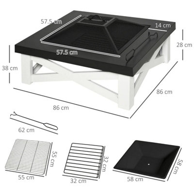 3 in 1 Outdoor Square Outdoor Brazier with BBQ Grill - 4