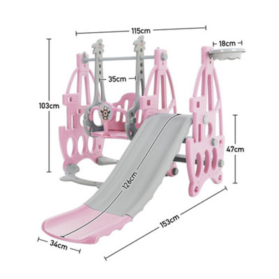 3 in 1 Pink and Grey Slide and Swing Set Play Set with Basketball Hoop W 1330 x D 1530 x H 1030 mm - 3