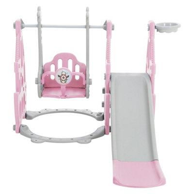 3 in 1 Pink and Grey Slide and Swing Set Play Set with Basketball Hoop W 1330 x D 1530 x H 1030 mm - 4