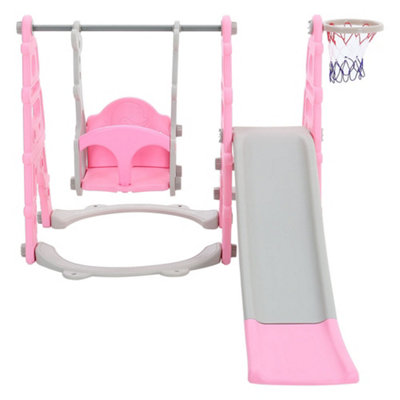3 in 1 Pink Children Kids Toddler Slide and Swing Set Play Set with Basketball Hoop W 1350 x D 1850 x H 1050 mm - 3