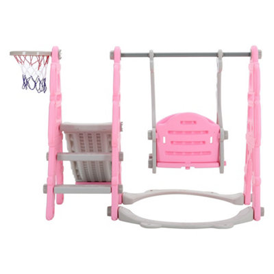 3 in 1 Pink Children Kids Toddler Slide and Swing Set Play Set with Basketball Hoop W 1350 x D 1850 x H 1050 mm - 5