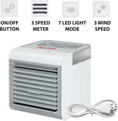3 in 1 Portable Cool Unit Evaporative Air Cooler Chiller Conditioner Humidifier Purifier - With Soothing Mood Light