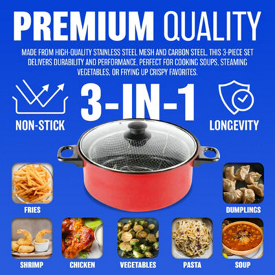 3 in 1 Prima Deep Fryer Cooking Set Home Kitchen Chef Food Red Cooker ...