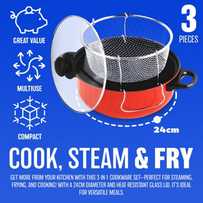 3 in 1 Prima Deep Fryer Cooking Set Home Kitchen Chef Food Red Cooker ...