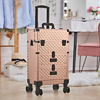 3 in 1 Rose Gold Large Cosmetic Trolley Makeup Case on Wheels