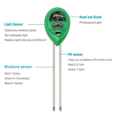 3 in 1 Soil Tester Moisture Meter Light and PH acidity Tester - Plant Soil Tester Kit - Great For Garden Farm Lawn
