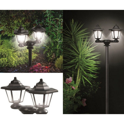 3 in 1 Solar Powered Dual Head Lamp Post, Wall or Pathway Light ...