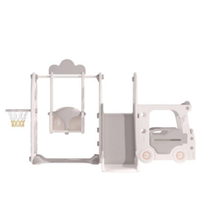 3 in 1 White Toddler Slide and Swing Set Play Set with Basketball Hoop W 2160 x D 1710 x H 1150 mm