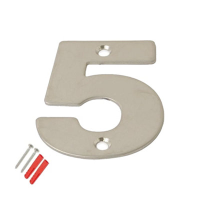 3 inch Brushed Stainless Steel House Number Silver Door Mount Signage with Screws Modern & Weatherproof (Number 5)