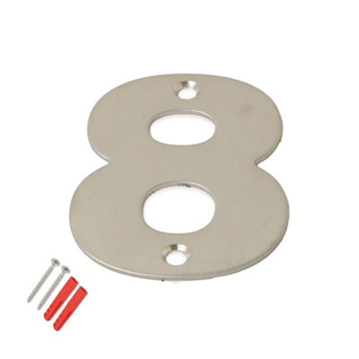 3 inch Brushed Stainless Steel House Number Silver Door Mount Signage with Screws Modern & Weatherproof (Number 8)