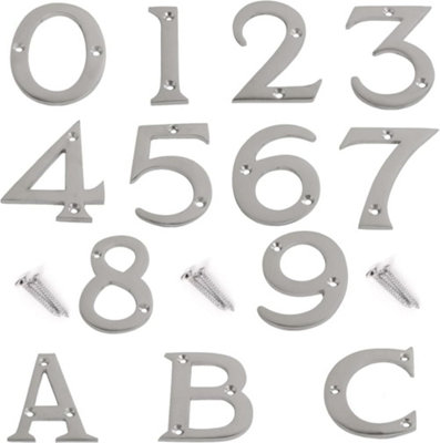 3 inch Satin Chrome Screw On Door Numbers Rustproof & Durable For Wood ...