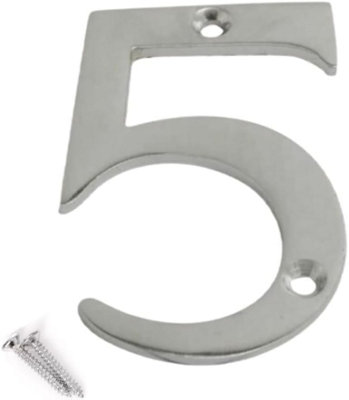 3 inch Satin Chrome Screw On Door Numbers Rustproof & Durable For Wood, uPVC & Composite Doors (Numeral 5)