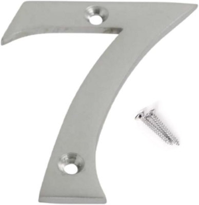3 inch Satin Chrome Screw On Door Numbers Rustproof & Durable For Wood, uPVC & Composite Doors (Numeral 7)