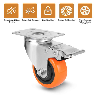 3 Inch Swivel Caster Wheels with Brake Safety Dual Locking Casters Set ...